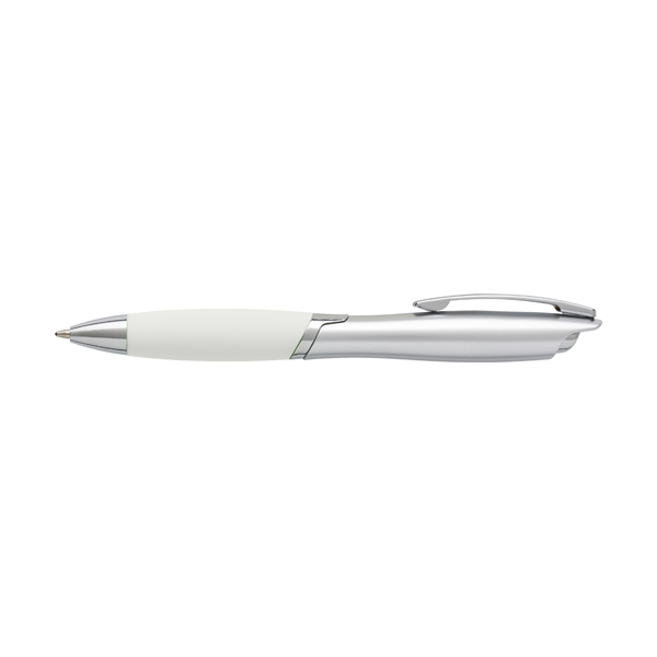 ABS ballpen with metal clip and rubber grip, blue ink.  in white