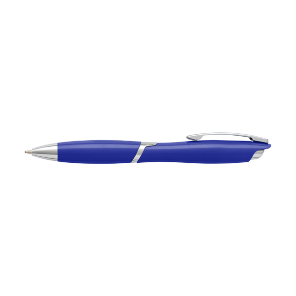 Plastic ballpen with metal clip, blue ink.   in blue