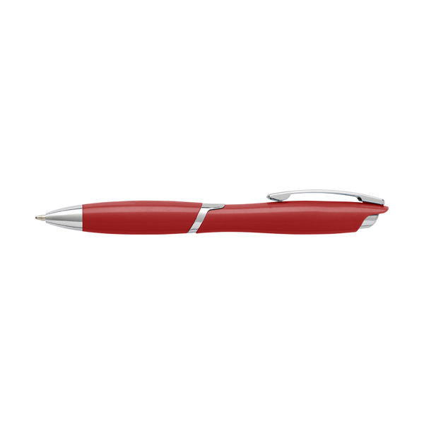 Plastic ballpen with metal clip, blue ink.   in red