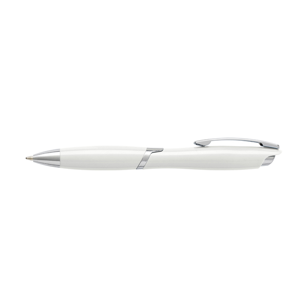 Plastic ballpen with metal clip, blue ink.   in white
