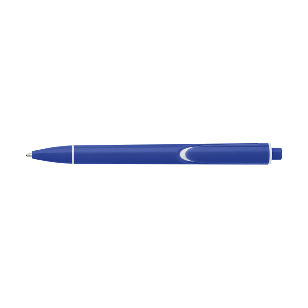 Plastic ballpen with coloured barrel and integral clip, blue ink.   in blue
