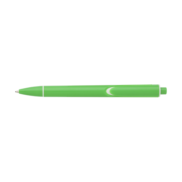 Plastic ballpen with coloured barrel and integral clip, blue ink.   in lime