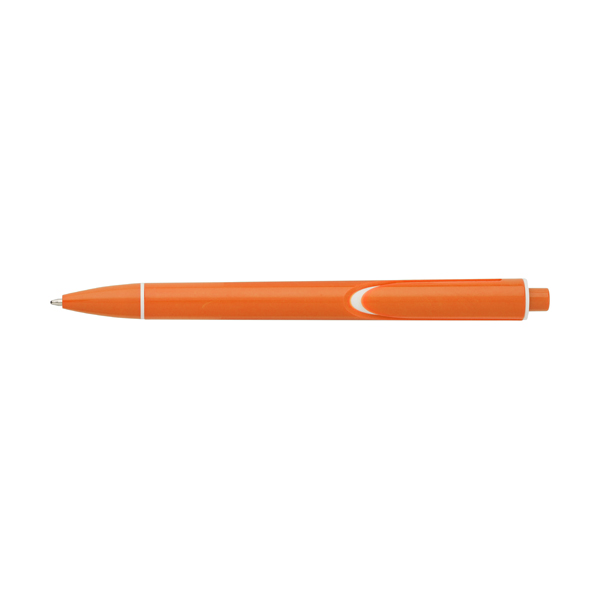 Plastic ballpen with coloured barrel and integral clip, blue ink.   in orange