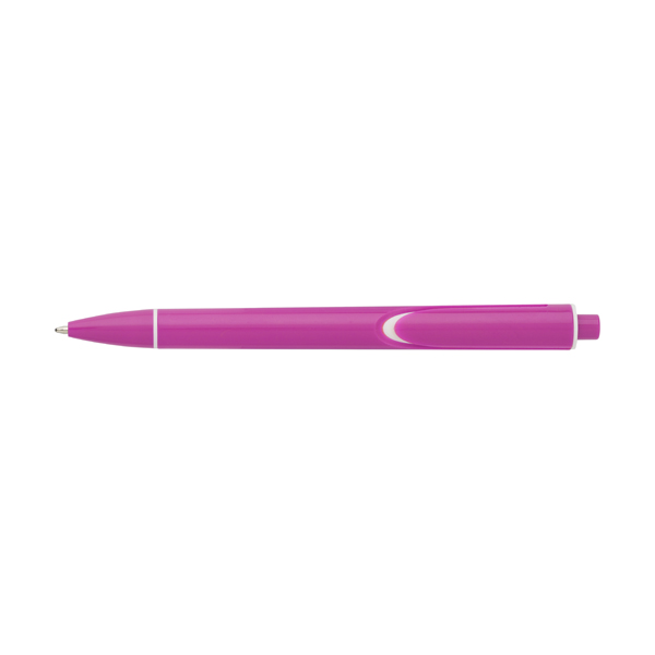 Plastic ballpen with coloured barrel and integral clip, blue ink.   in pink