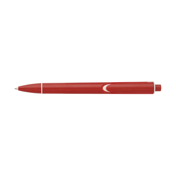 Plastic ballpen with coloured barrel and integral clip, blue ink.   in red