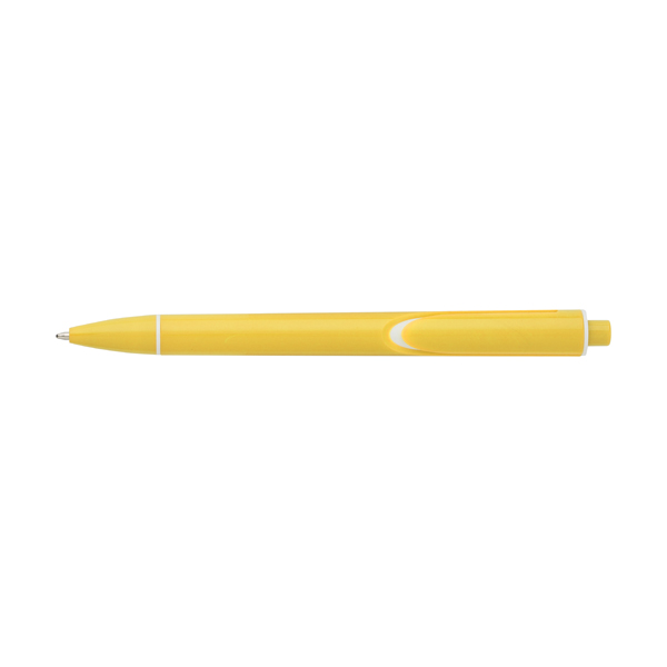 Plastic ballpen with coloured barrel and integral clip, blue ink.   in yellow