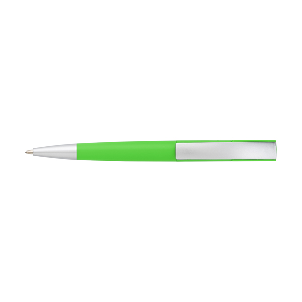 Plastic twist action ballpen with a curved clip, blue ink. in lime