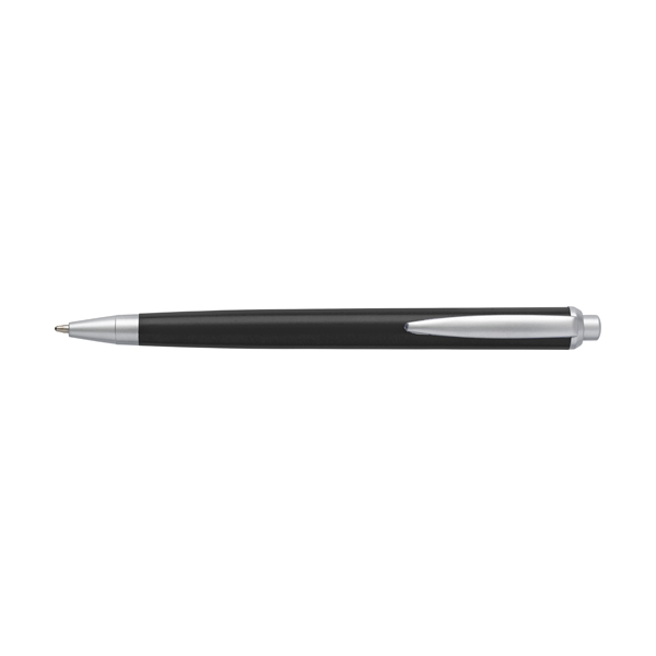 Plastic ballpen with silver trim parts, blue ink. in black