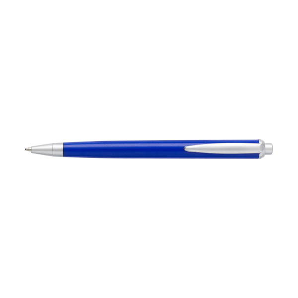 Plastic ballpen with silver trim parts, blue ink. in blue