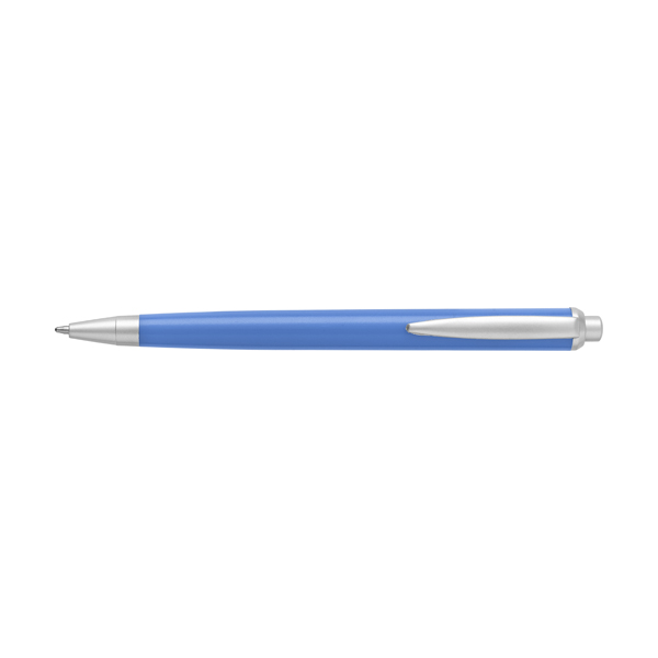 Plastic ballpen with silver trim parts, blue ink. in light-blue