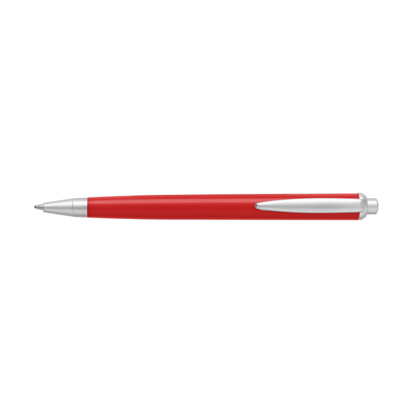 Plastic ballpen with silver trim parts, blue ink. in red