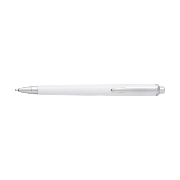 Plastic ballpen with silver trim parts, blue ink. in white