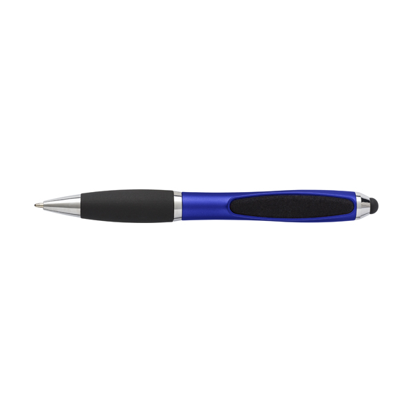 Plastic twist action ballpen with rubber tip and black ink. in blue