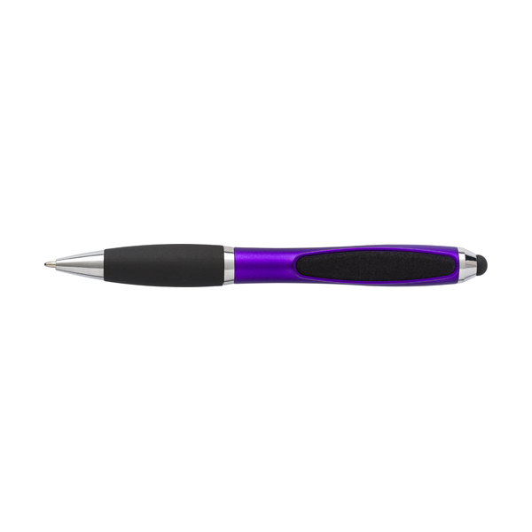 Plastic twist action ballpen with rubber tip and black ink. in purple