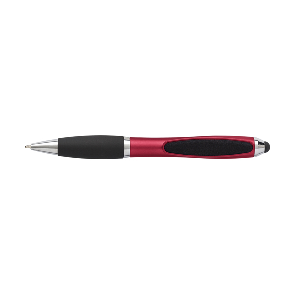 Plastic twist action ballpen with rubber tip and black ink. in red