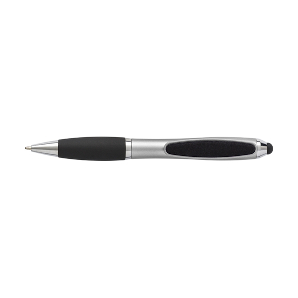 Plastic twist action ballpen with rubber tip and black ink. in silver