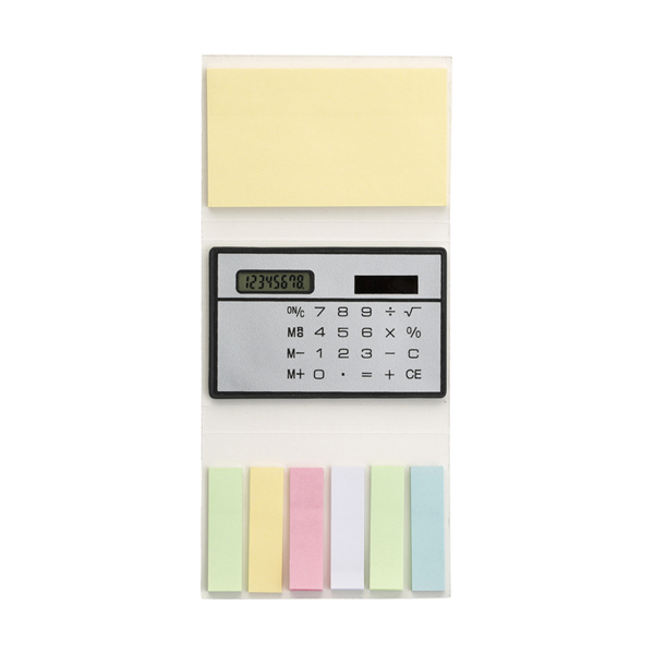 Booklet with sticky notes and calculator in silver