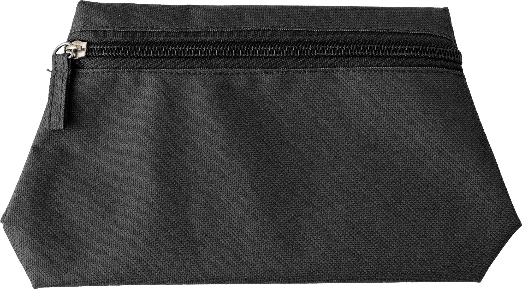 Polyester (600D) toilet bag in a tapered form with matching zipper and puller. in black-1