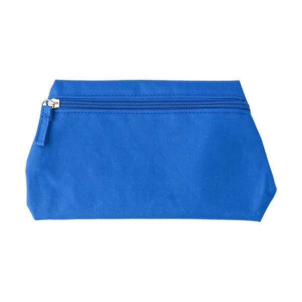 Polyester (600D) toilet bag in a tapered form with matching zipper and puller. in blue