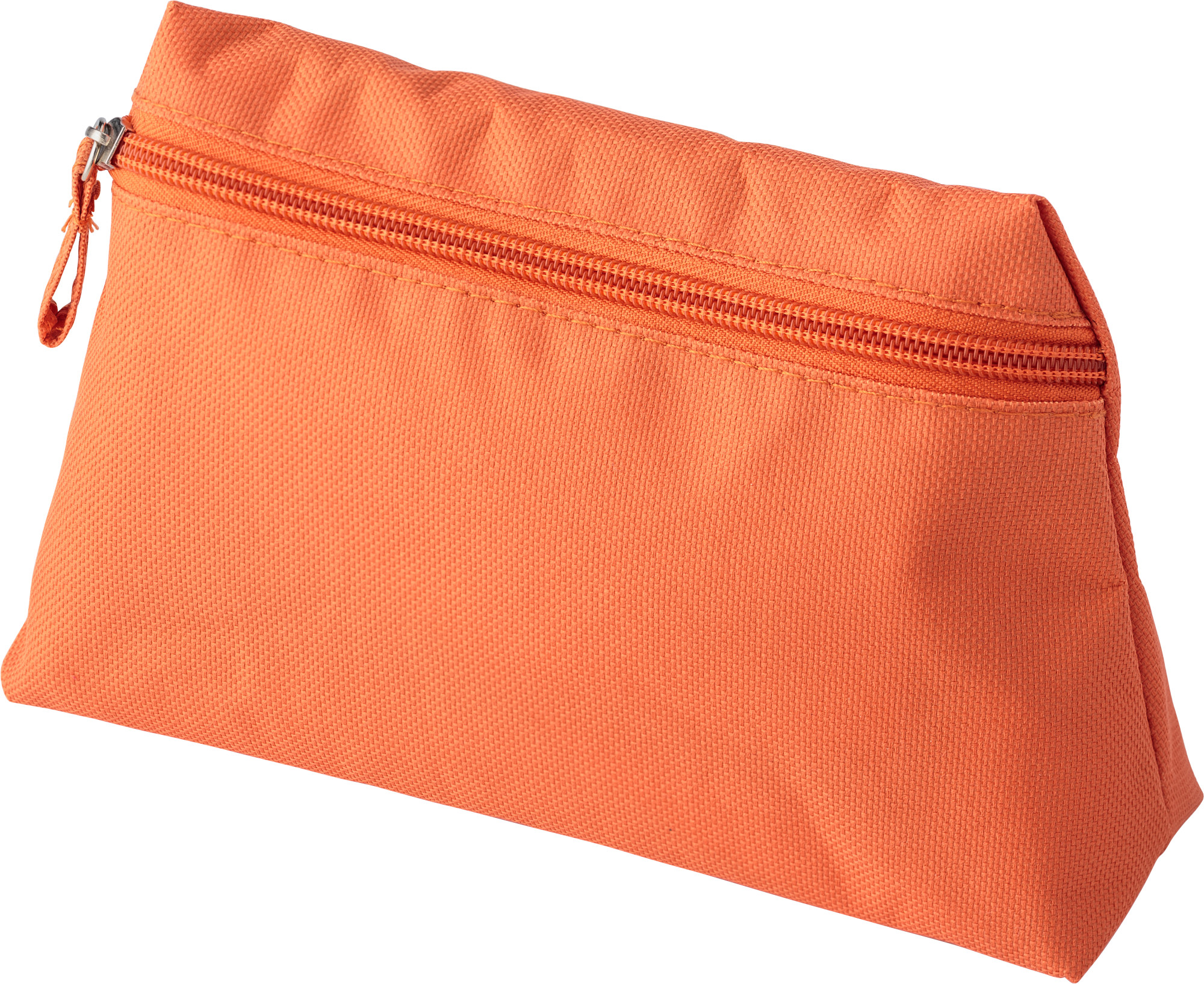 Polyester (600D) toilet bag in a tapered form with matching zipper and puller. in orange-1