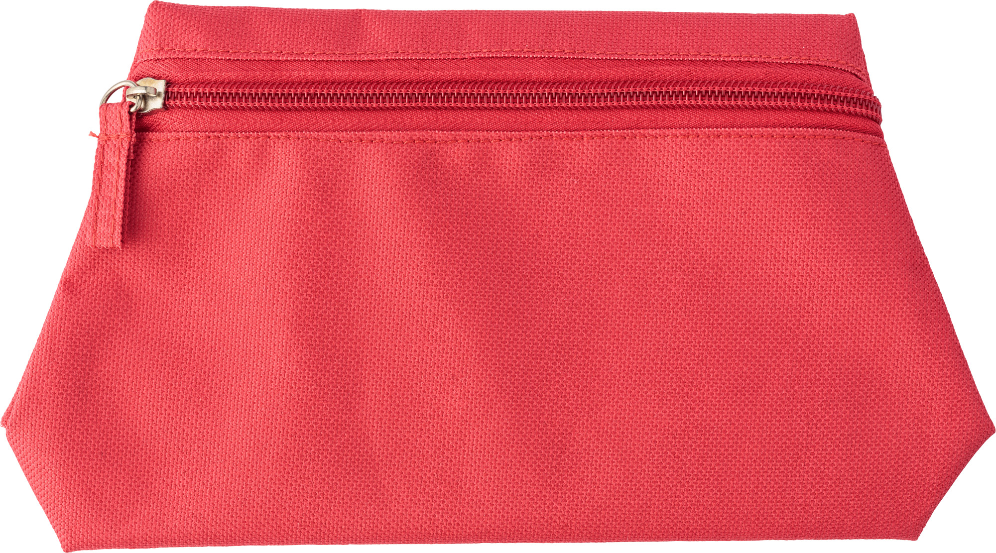 Polyester (600D) toilet bag in a tapered form with matching zipper and puller. in red-1