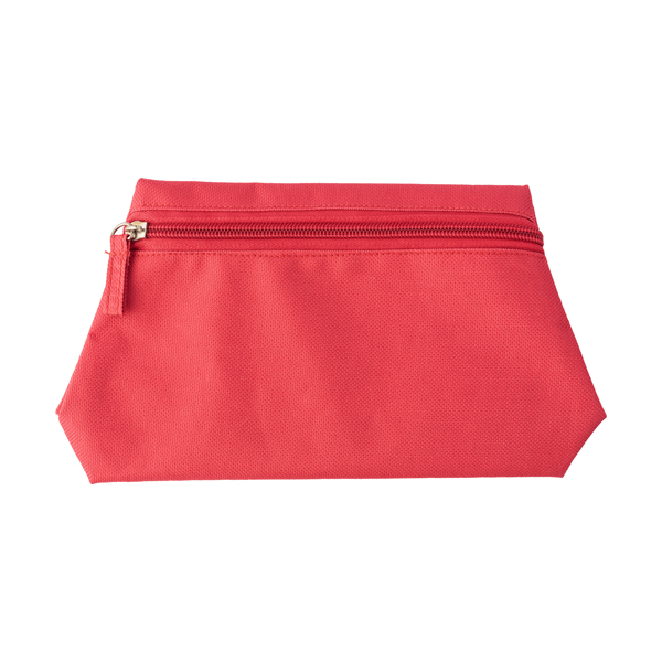 Polyester (600D) toilet bag in a tapered form with matching zipper and puller. in red