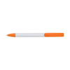 Plastic ballpen with blue ink. in white-and-orange