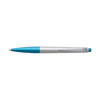Plastic ballpen with black ink. in silver-and-light-blue