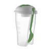 Salad container with cup and fork. in light-green