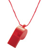 Plastic whistle with neck cord. (sold 48pc per box) in red