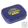 Flat hinged tin with sugar free mints in Blue