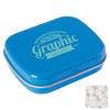 Flat hinged tin with sugar free mints in Light Blue