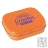 Flat hinged tin with sugar free mints in Orange