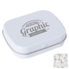 Flat hinged tin with sugar free mints in White