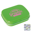 Flat hinged tin with fruit heart sweets  in Light Green