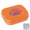 Flat hinged tin with fruit heart sweets  in Orange