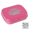 Flat hinged tin with fruit heart sweets  in Pink