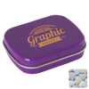 Flat hinged tin with fruit heart sweets  in Purple