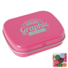 Flat hinged tin with choco's in Pink