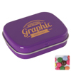 Flat hinged tin with choco's in Purple