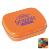 Flat hinged tin with jelly beans in Orange