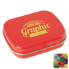 Flat hinged tin with jelly beans in Red