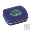 Small flat hinged tin with sugar free mints in Blue