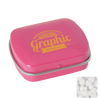 Small flat hinged tin with sugar free mints in Pink