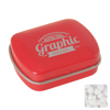 Small flat hinged tin with sugar free mints in Red