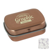 Small flat hinged tin with sugar free mints in Rose Gold