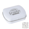Small flat hinged tin with sugar free mints in White