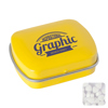 Small flat hinged tin with sugar free mints in Yellow