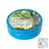 Round click tin with dextrose mints in Light Blue