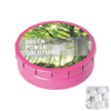 Round click tin with dextrose mints in Pink